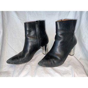 & other Stories Black Leather Silver Block Heel Pointed toe Ankle Boots Size 8